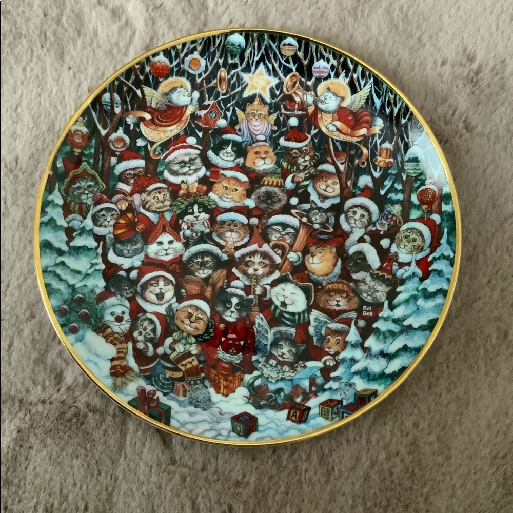 Vintage Franklin Mint Santa Claws Cat Christmas Bill Bell Limited Plate